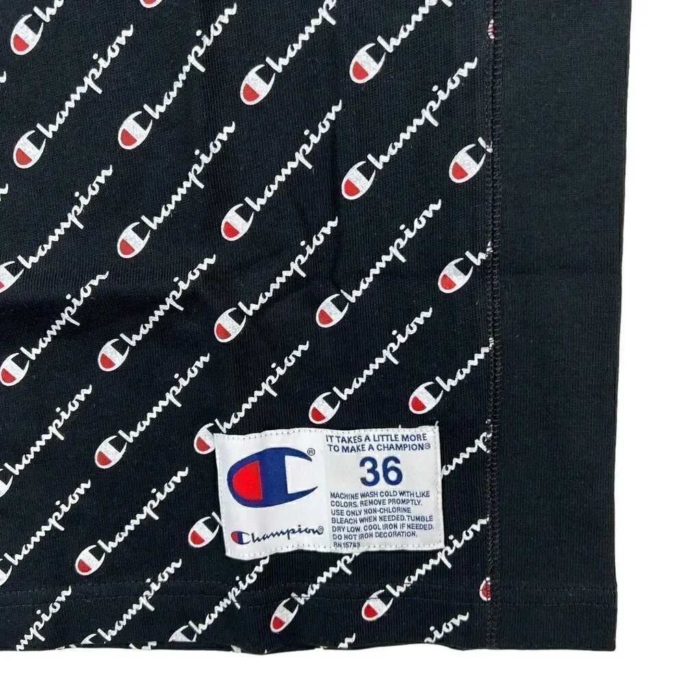 New Champion Men US S Small Black Polo Short Sleeve Logo Pattern 3-Button Jersey - Picture 7 of 10